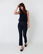 Load image into Gallery viewer, Sleeveless Tie-Neck Blouse in Navy Silk Crepe de Chine
