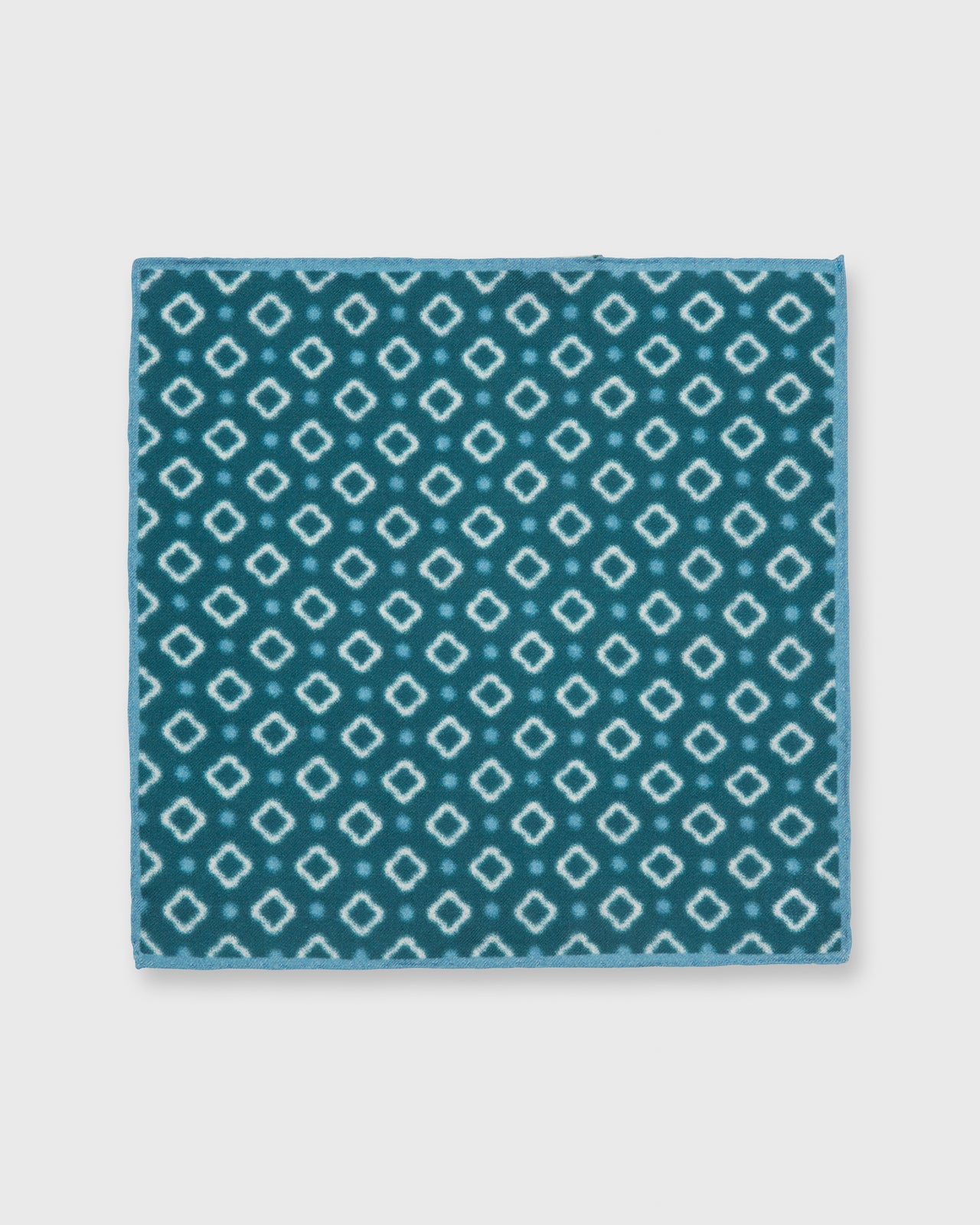 Wool/Silk Print Pocket Square Forest/Lovat Blue/Bone Diamond