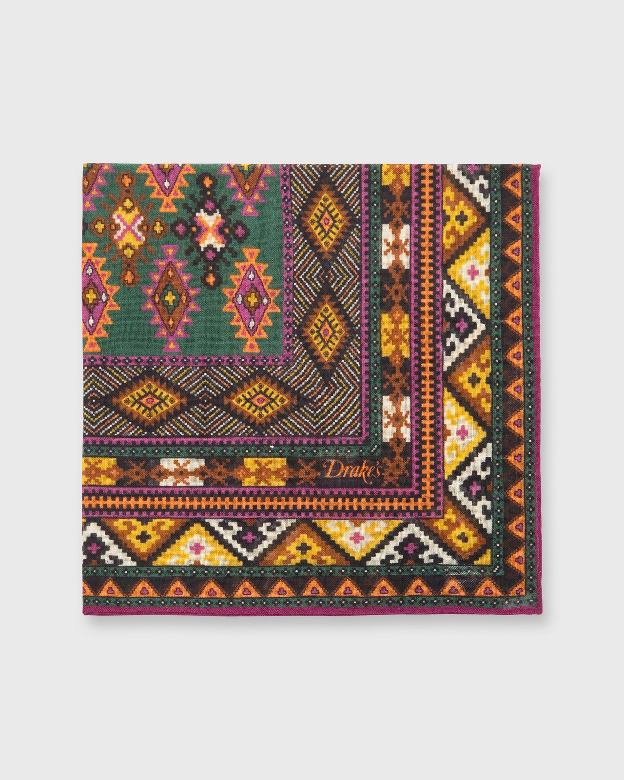 Hand-Rolled Pocket Square Purple/Yellow/Multi Geo Kelim