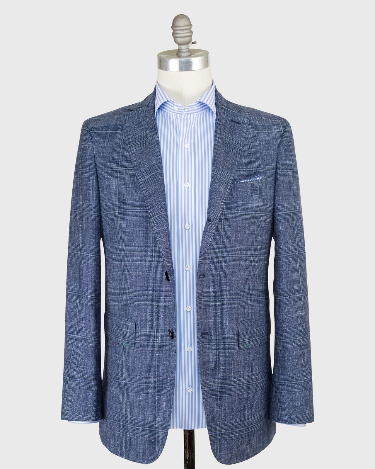 Virgil No. 3 Jacket Navy/Sky/Spruce Glen Plaid Rustic Wool Blend Hopsack