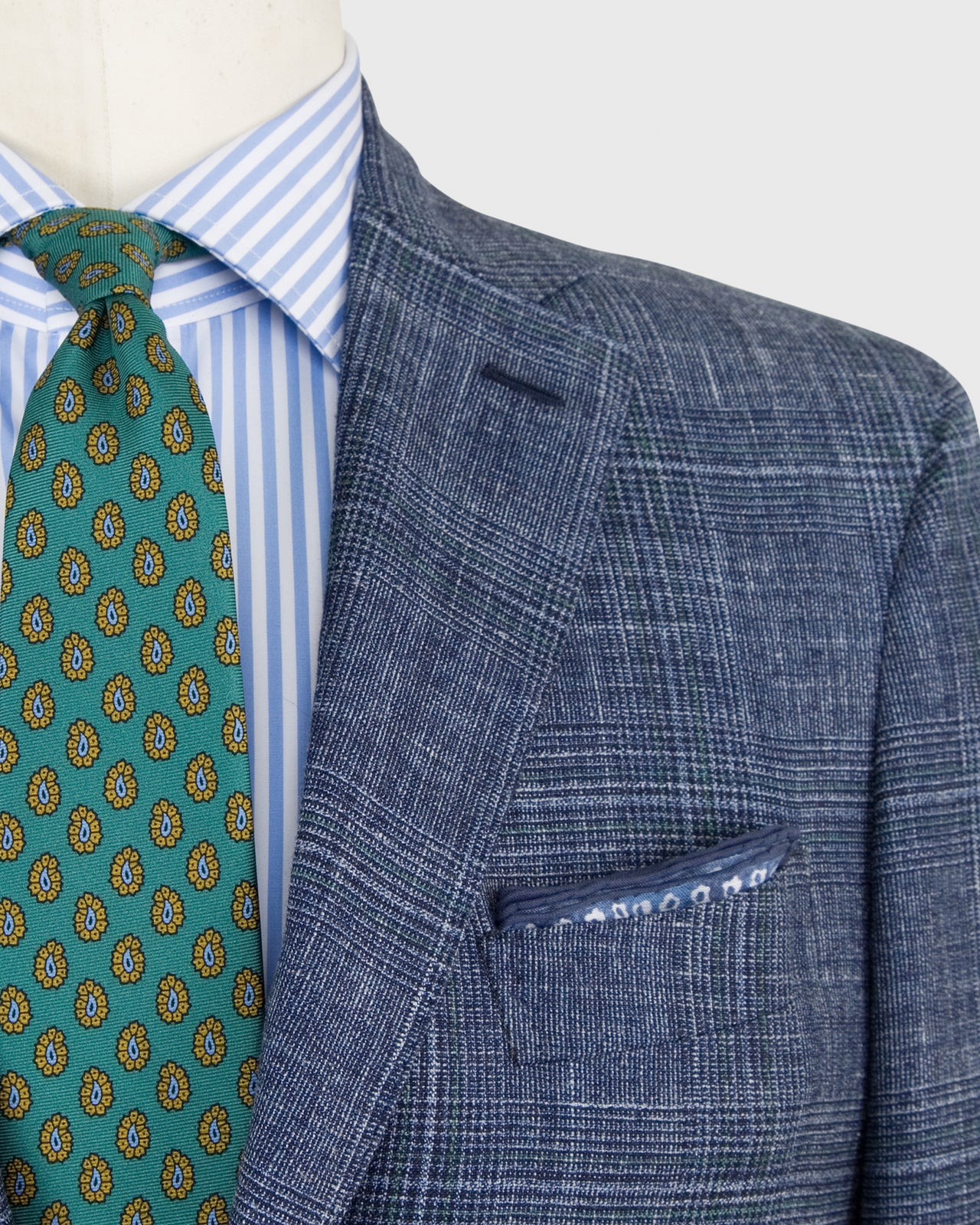 Virgil No. 3 Jacket Navy/Sky/Spruce Glen Plaid Rustic Wool Blend Hopsack