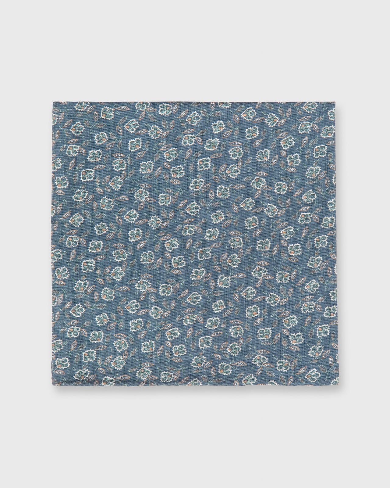 Cotton Print Pocket Square Slate/Mint Floral Dot