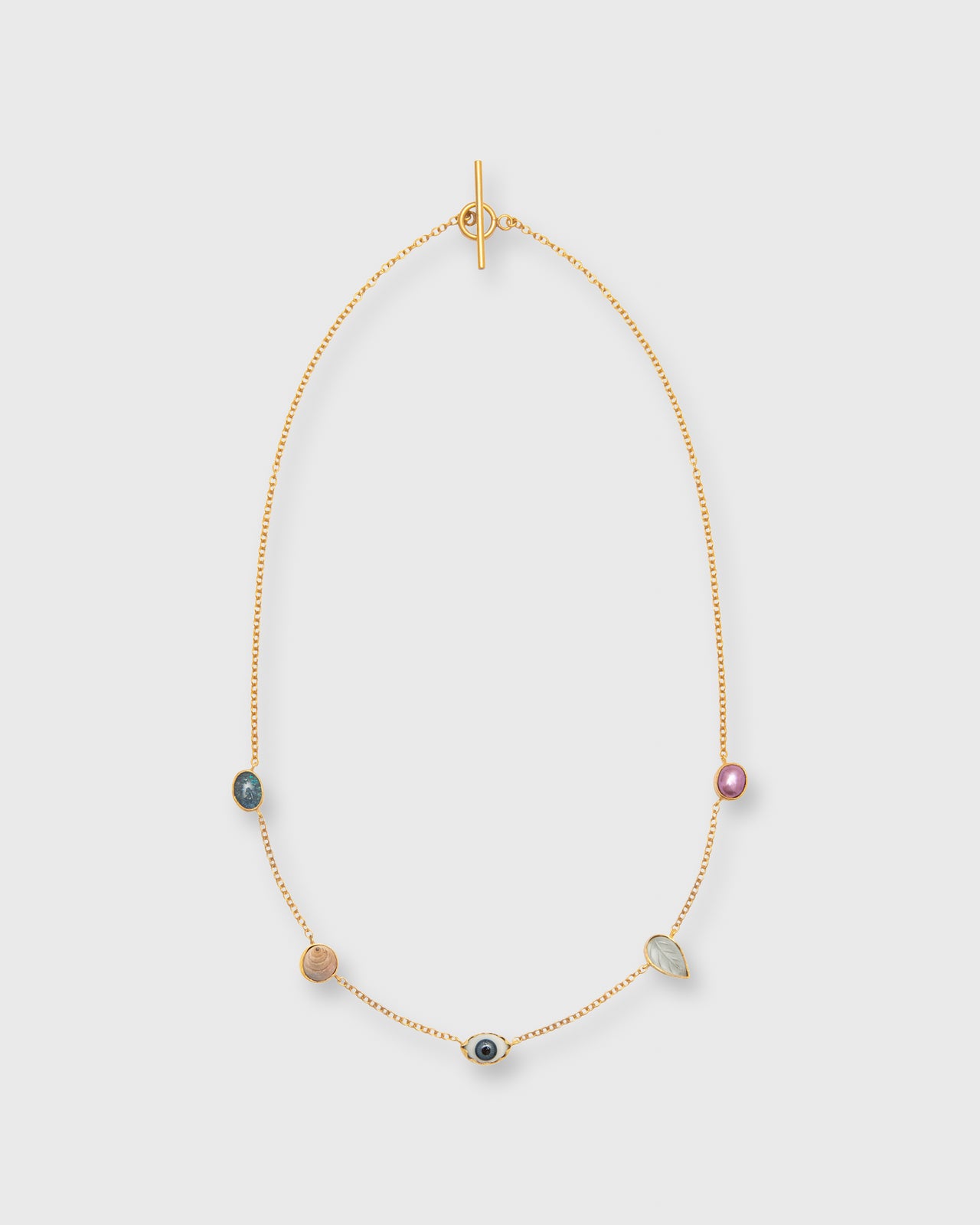 Five Mini Charm Necklace Gold Plated