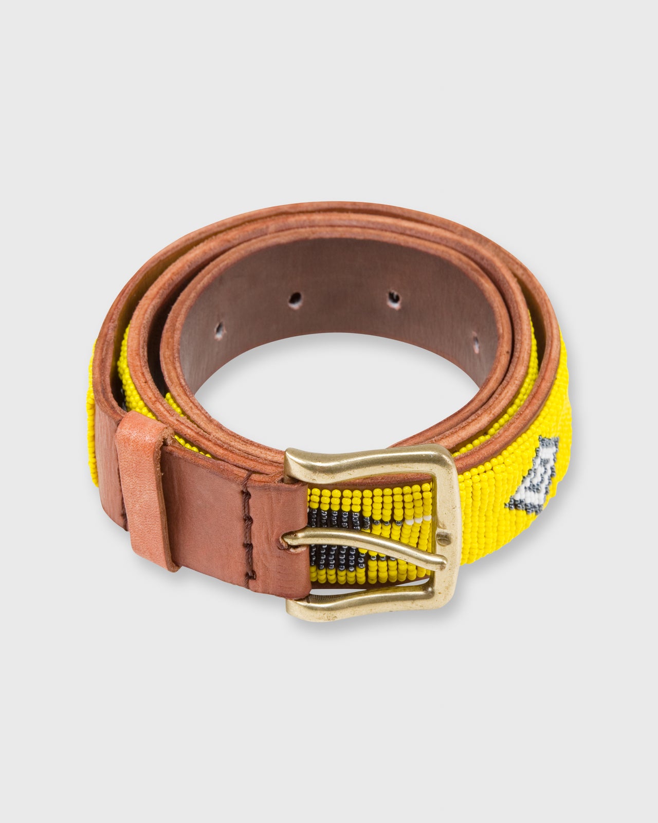 1.25" African Beaded Belt Yellow Multi Feather Design