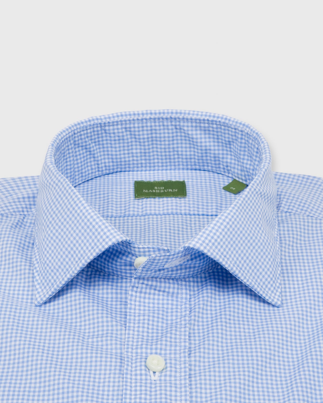Spread Collar Sport Shirt Blue Small Gingham Poplin