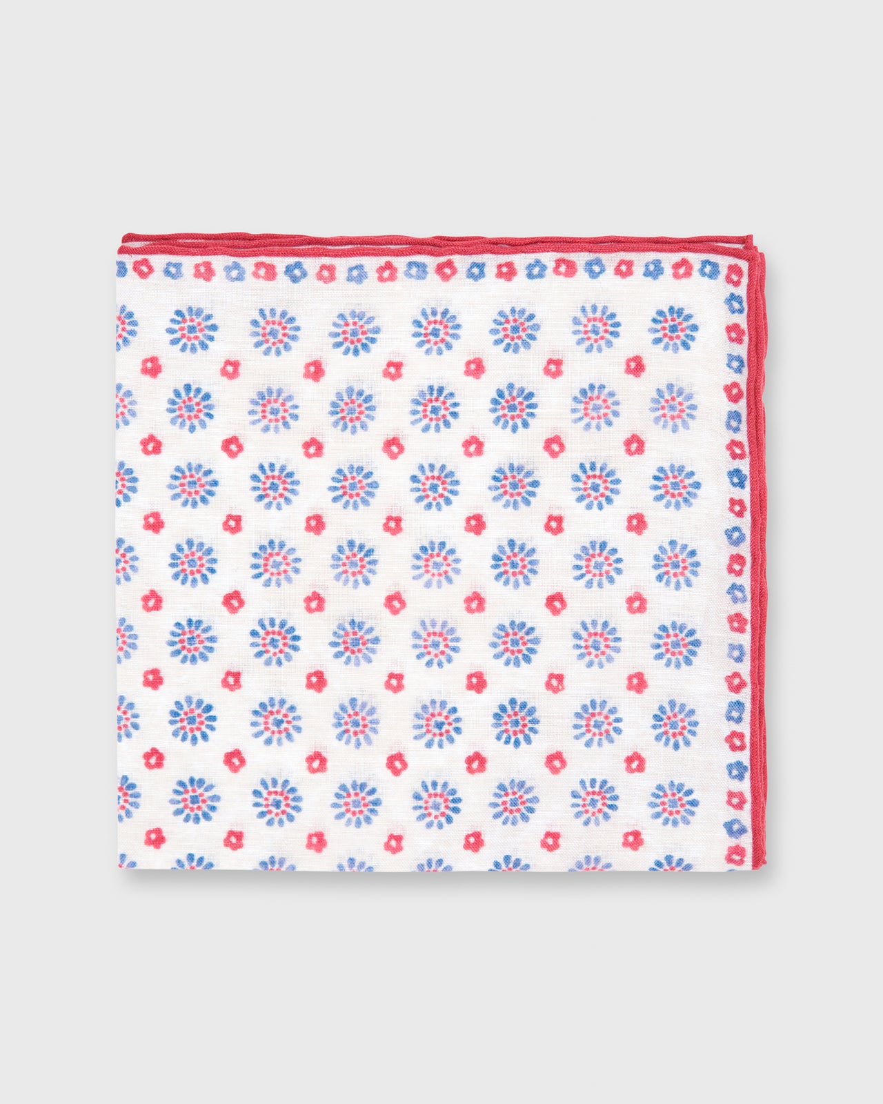 Cotton/Linen Print Pocket Square Natural/Red/Navy Floral