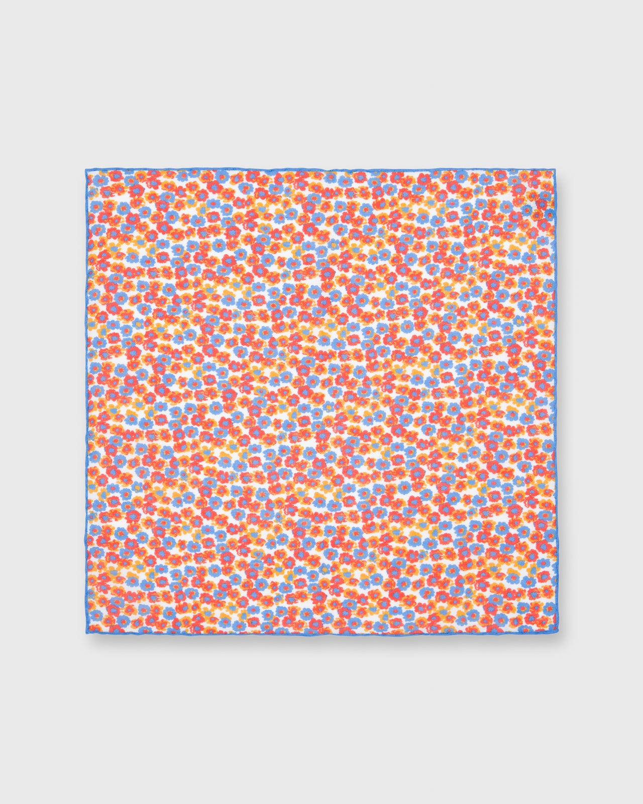 Cotton/Linen Print Pocket Square White/Blue/Orange Floral