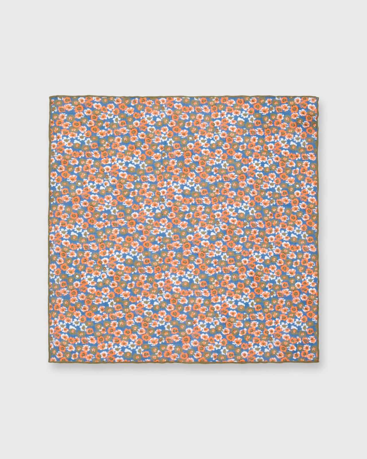 Cotton/Linen Print Pocket Square Blue/Olive/Orange Floral