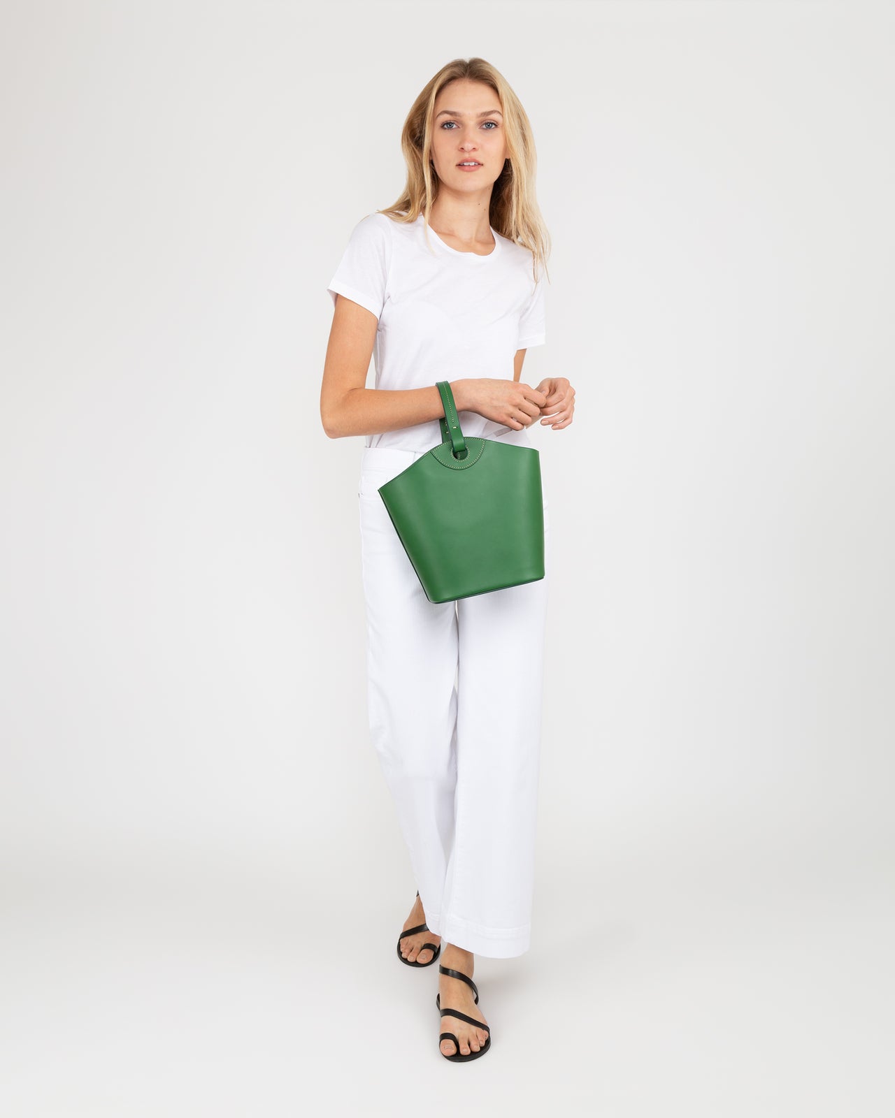 Bucket Tote Green Leather