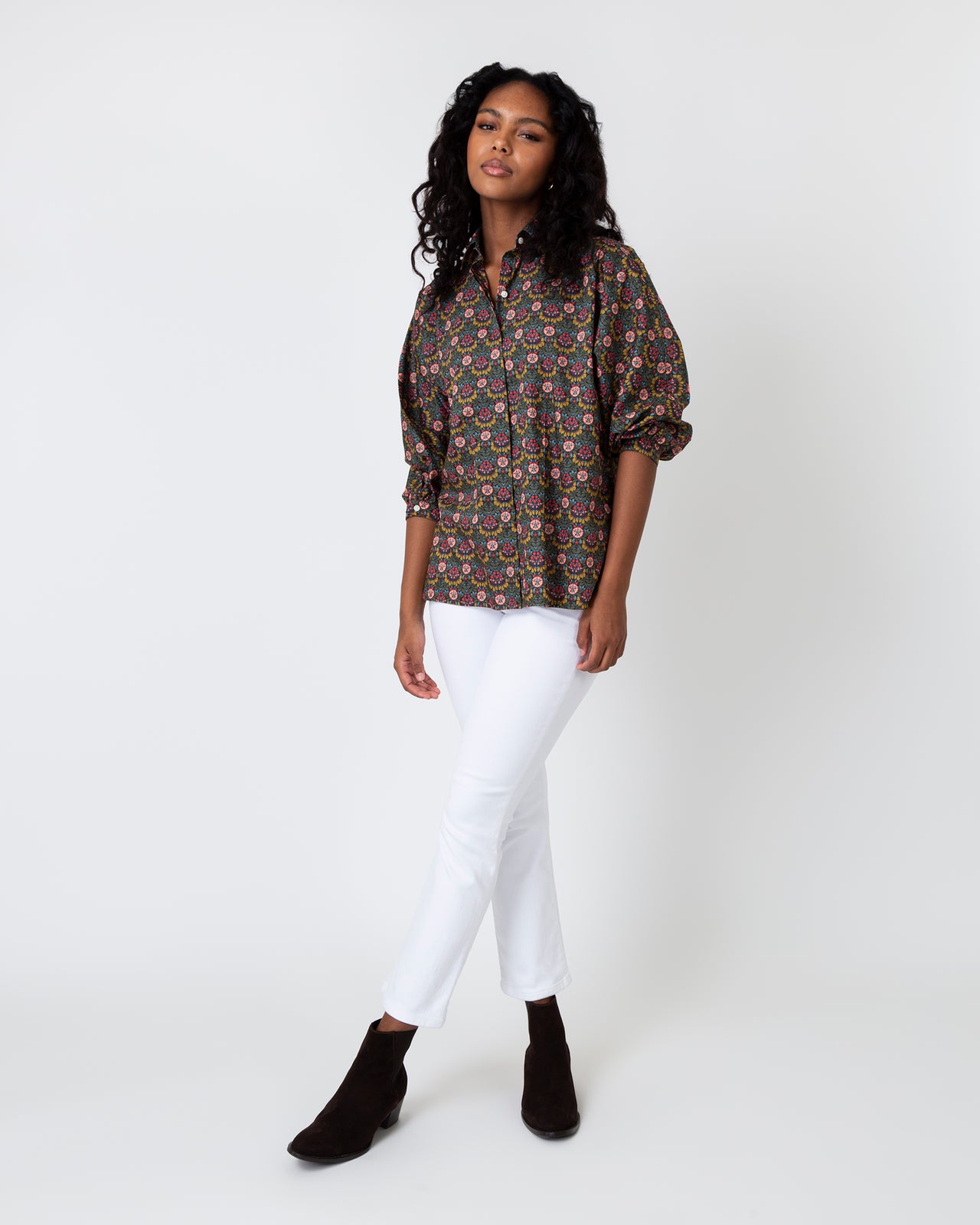 Volume Kimono Shirt in Olive/Berry Multi Persephone Liberty Fabric