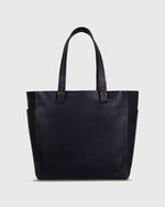 Load image into Gallery viewer, Leather Tote with Trolley Strap Navy
