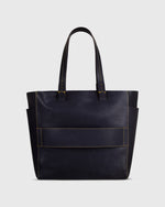 Load image into Gallery viewer, Leather Tote with Trolley Strap Navy
