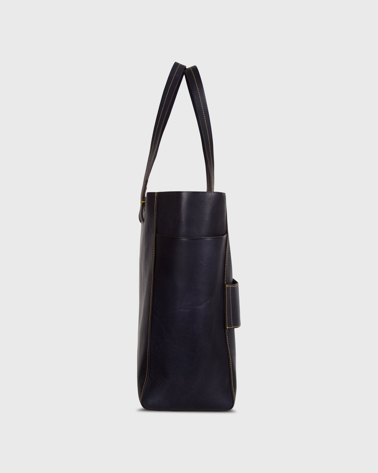 Leather Tote with Trolley Strap Navy