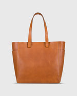 Load image into Gallery viewer, Leather Tote with Trolley Strap English Tan
