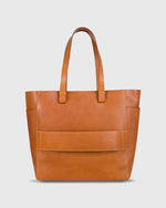 Load image into Gallery viewer, Leather Tote with Trolley Strap English Tan
