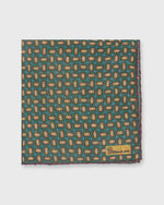 Load image into Gallery viewer, Hand-Rolled Pocket Square in Green/Brown/Yellow Oval Foulard
