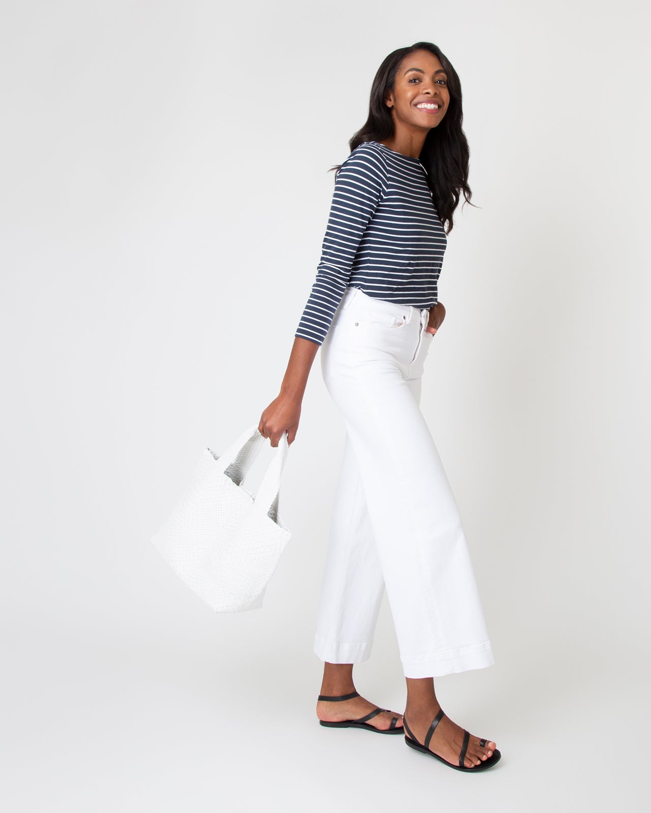Mercato Handwoven Tote in White Leather