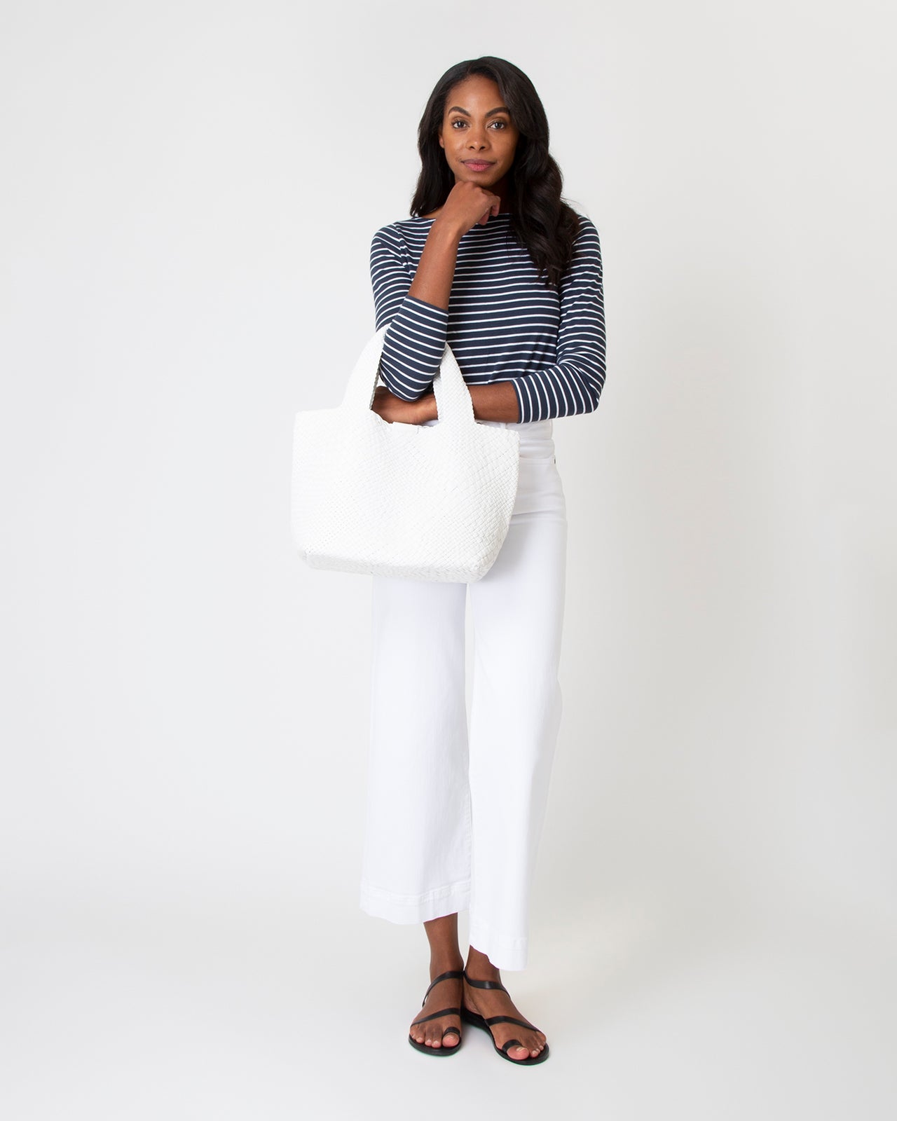 Mercato Handwoven Tote in White Leather