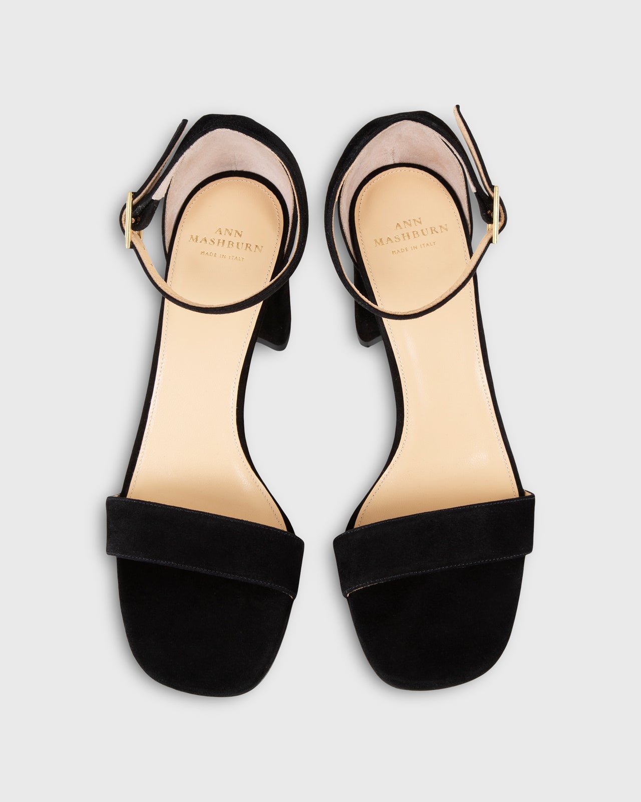 High Ankle-Wrap Block Heel in Black Suede