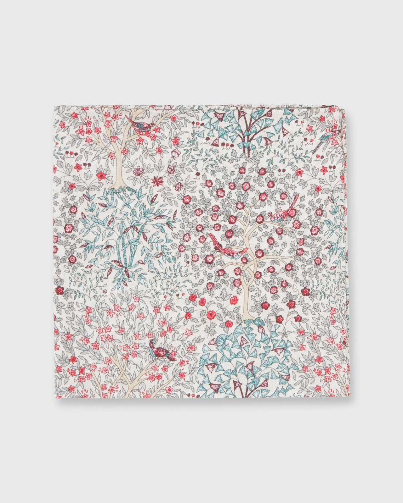 Hand-Rolled Cotton Pocket Square in Red/Green Jesse & Jean Liberty Fabric