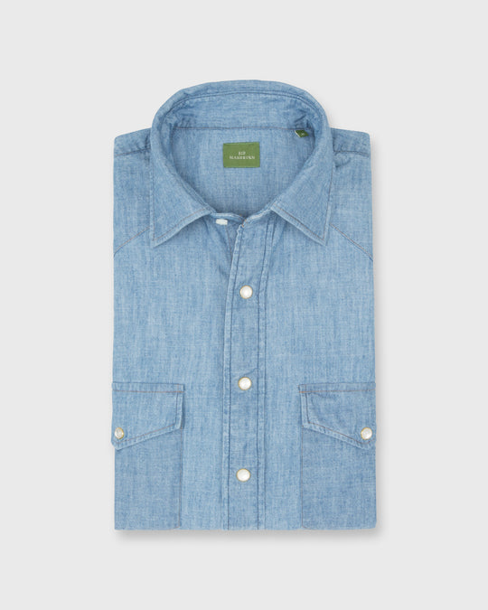 Western Work Shirt in Extra Light Washed Indigo Chambray