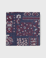 Load image into Gallery viewer, Hand-Rolled Cotton Pocket Square in Navy Patchwork Paisley
