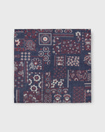 Load image into Gallery viewer, Hand-Rolled Cotton Pocket Square in Navy Patchwork Paisley
