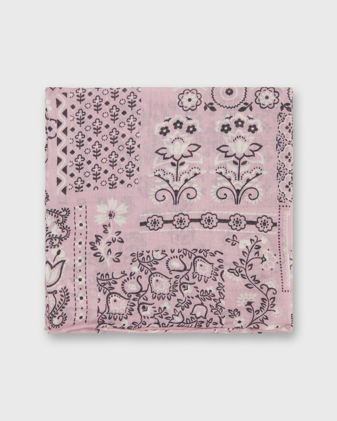 Hand-Rolled Cotton Pocket Square in Pink Patchwork Paisley