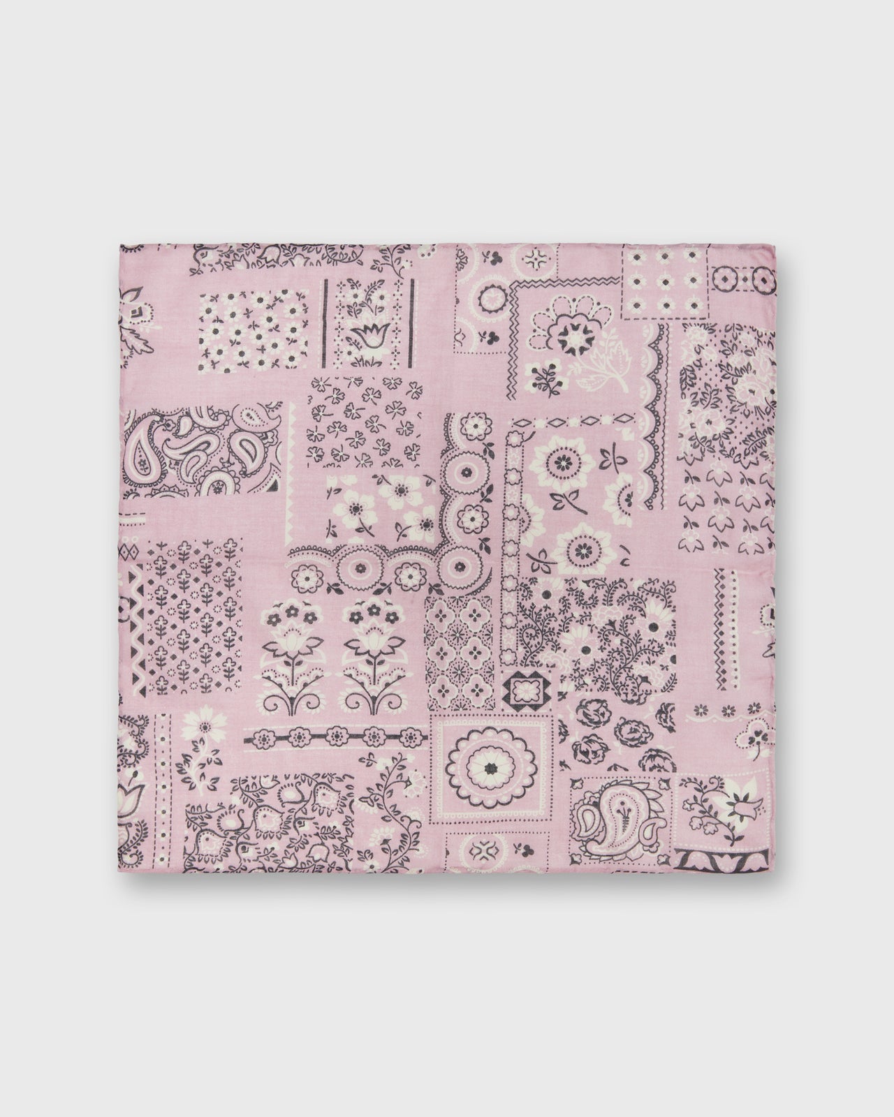 Hand-Rolled Cotton Pocket Square in Pink Patchwork Paisley