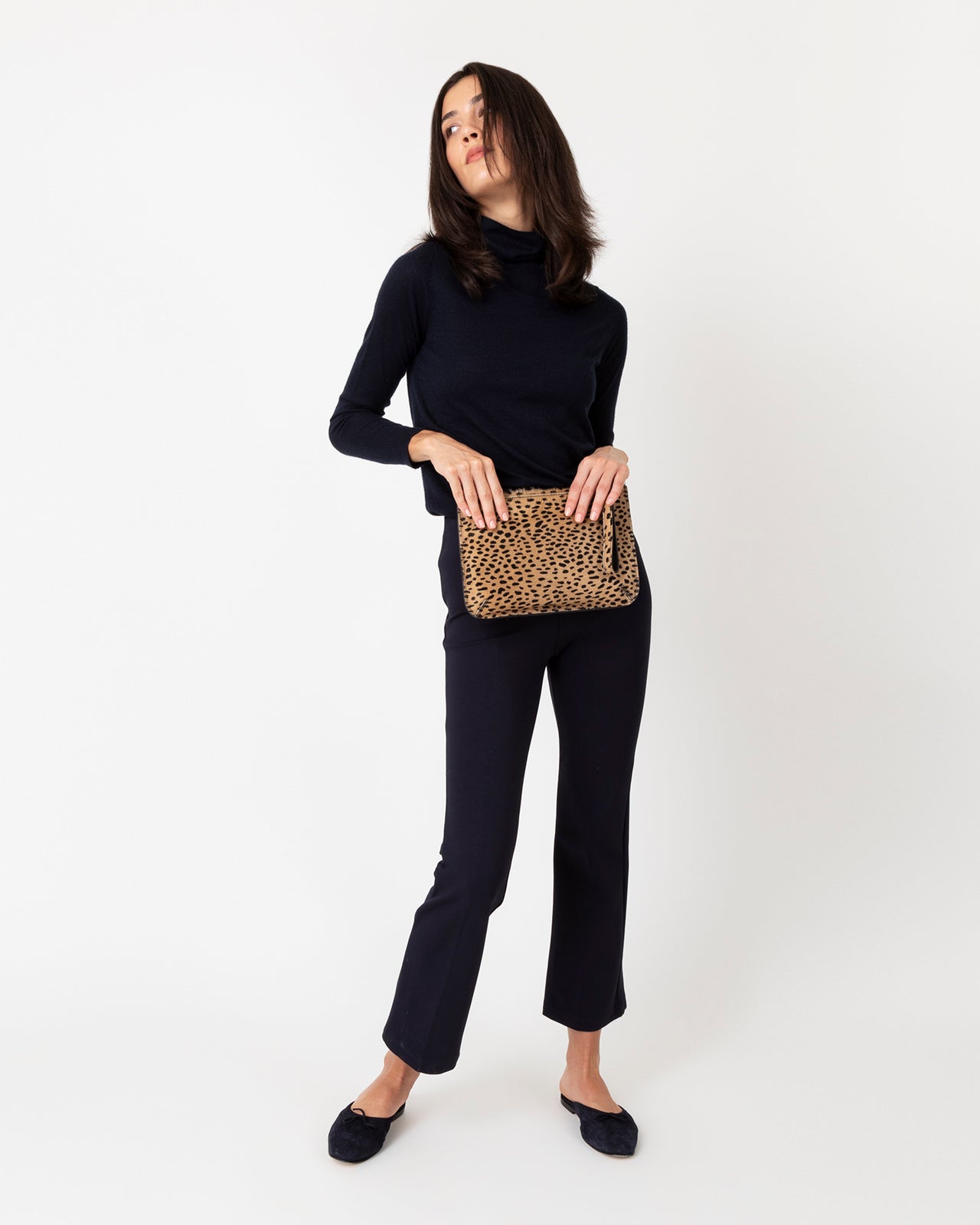 Zip Clutch in Leopard Calf Hair