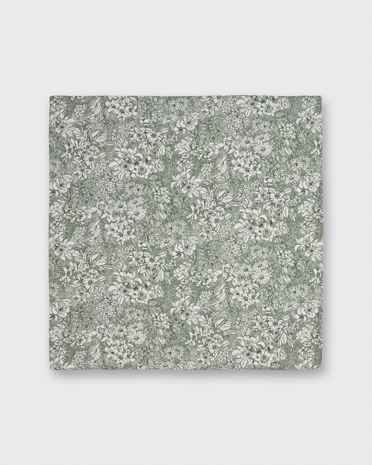 Hand-Rolled Cotton Pocket Square in Olive/Ivory Orlando Liberty Fabric