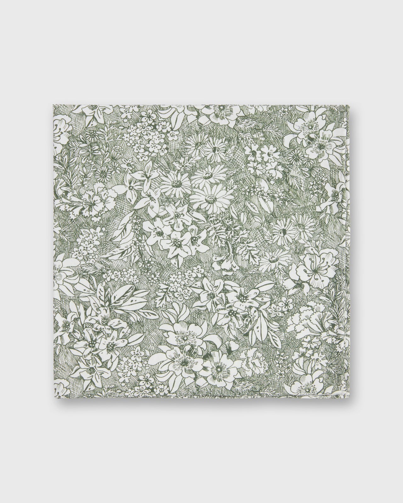 Hand-Rolled Cotton Pocket Square in Olive/Ivory Orlando Liberty Fabric