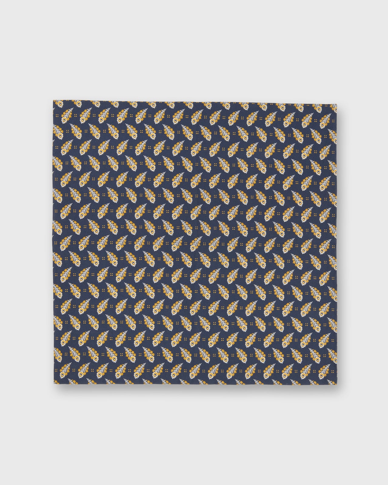 Hand-Rolled Cotton Pocket Square in Navy/Gold Paisley Feather Liberty Fabric