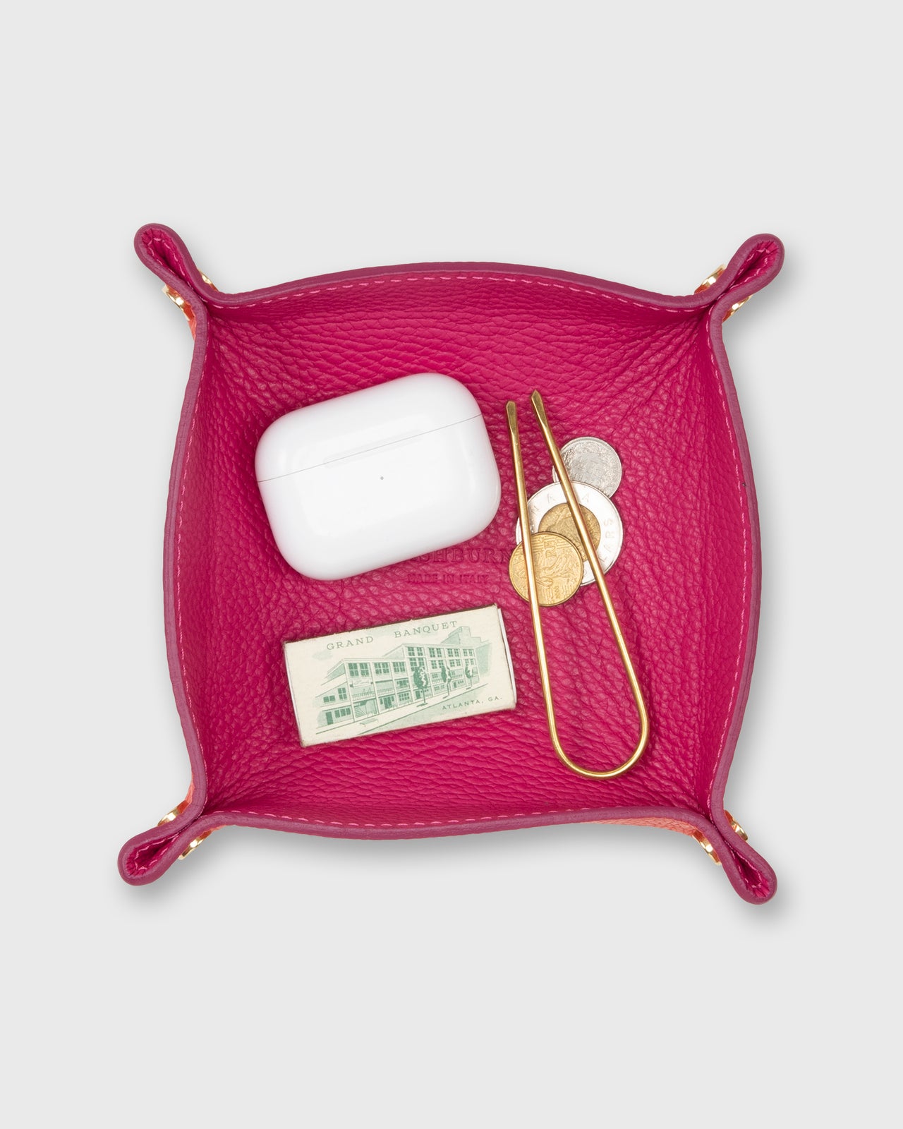 Two-Tone Soft Medium Square Tray in Fuchsia/Poppy Leather