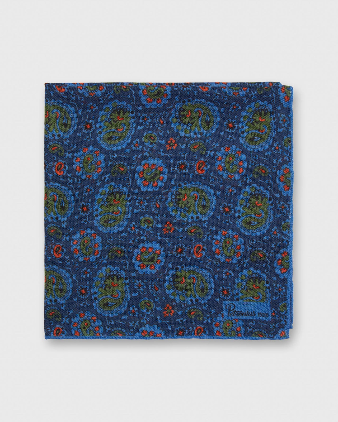 Hand-Rolled Pocket Square in Blue Paisley