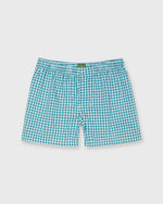Load image into Gallery viewer, Button-Front Boxer Short in Surf/Navy Plaid Poplin
