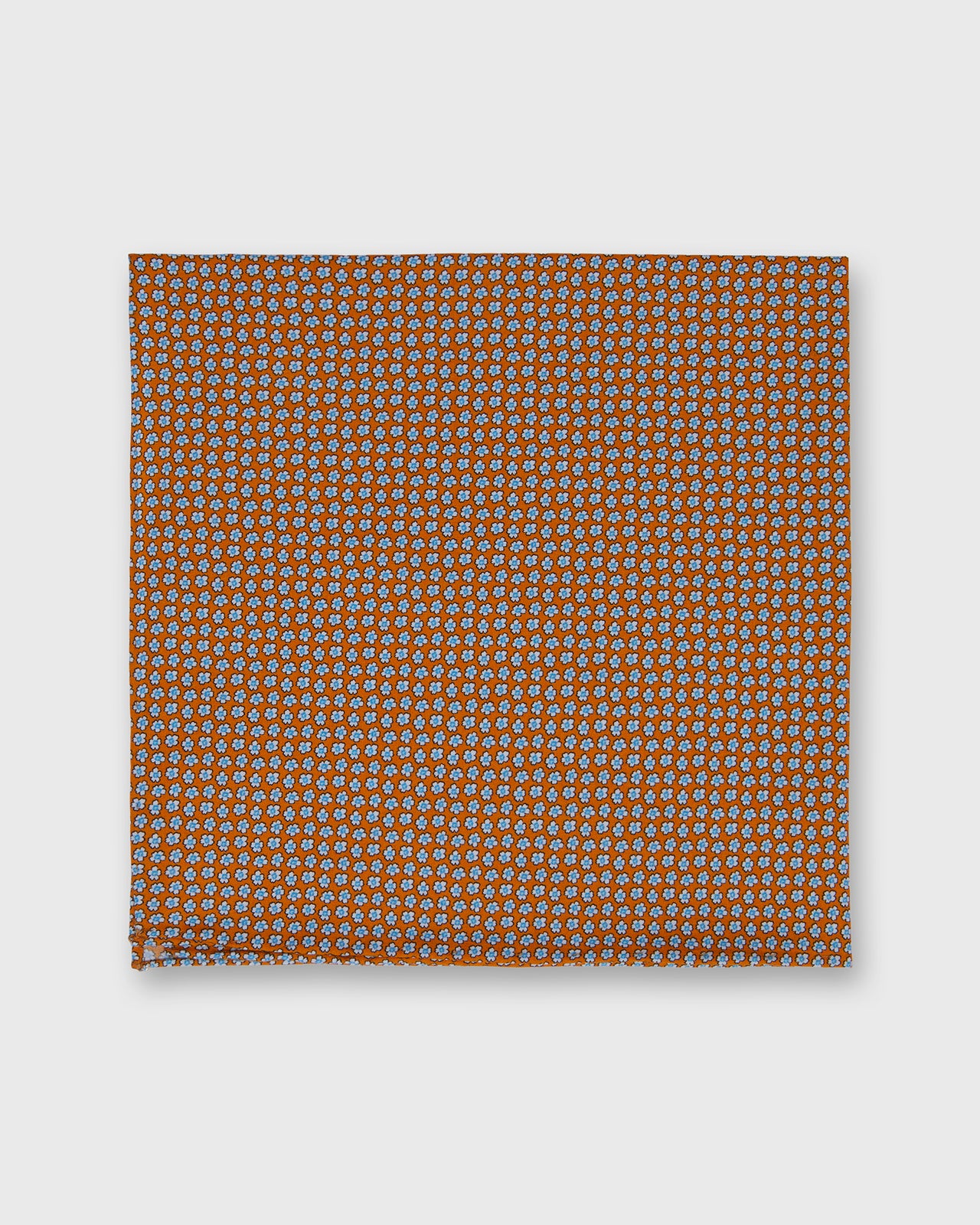 Hand-Rolled Cotton Pocket Square in Orange/Blue Tiny Floral