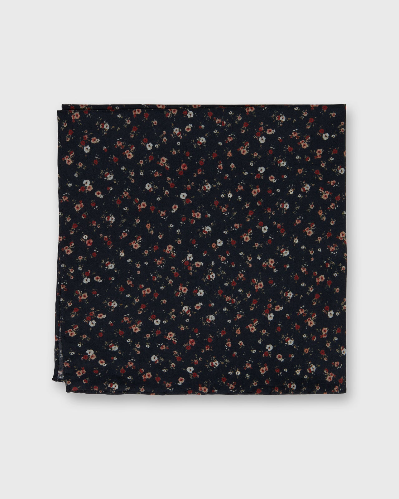 Hand-Rolled Cotton Pocket Square in Navy/Rose Small Floral