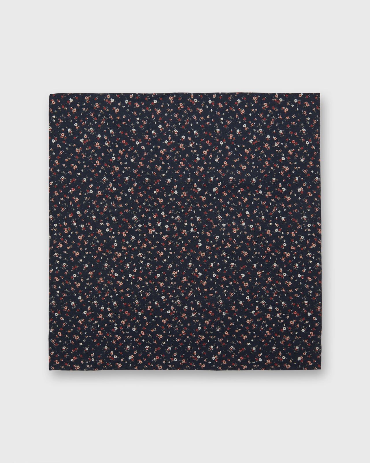Hand-Rolled Cotton Pocket Square in Navy/Rose Small Floral