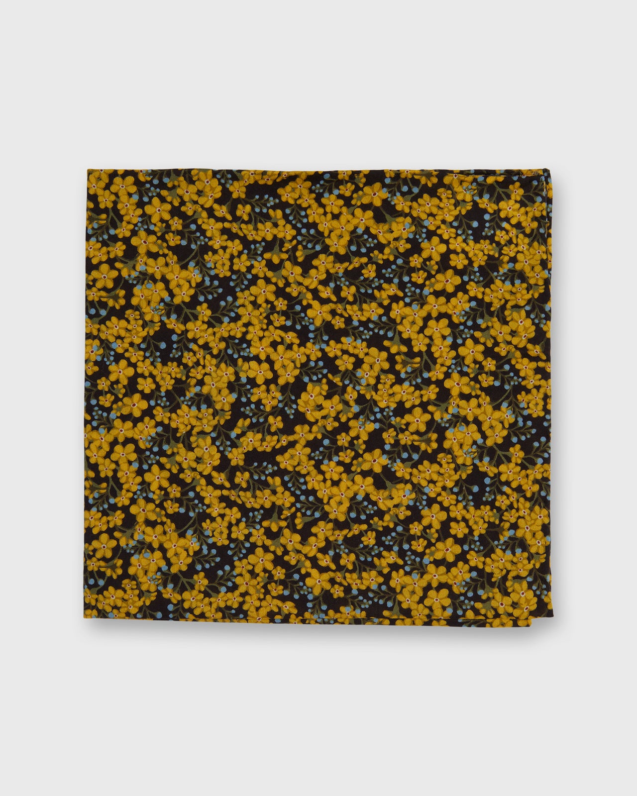 Hand-Rolled Cotton Pocket Square in Yellow/Blue/Brown Star Anise Liberty Fabric
