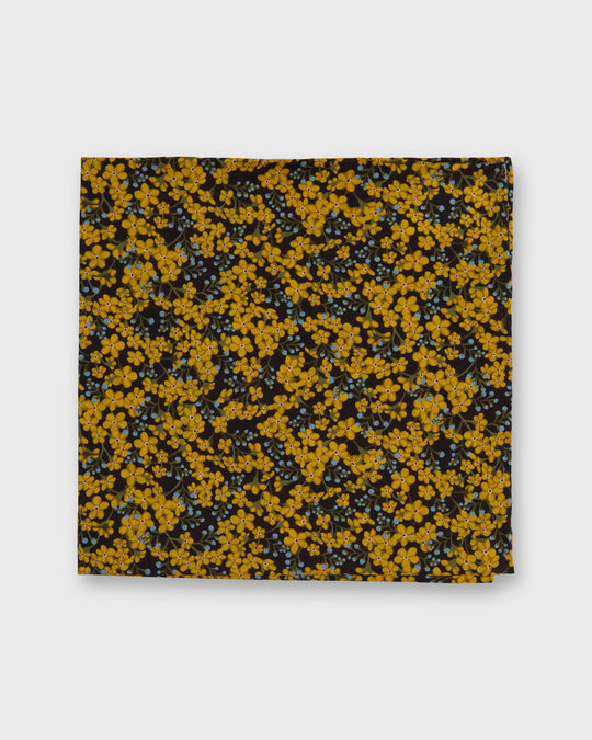 Hand-Rolled Cotton Pocket Square in Yellow/Blue/Brown Star Anise Liberty Fabric