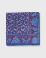 Load image into Gallery viewer, Hand-Rolled Linen/Cotton Pocket Square in Dark Pink/Blue Paisley
