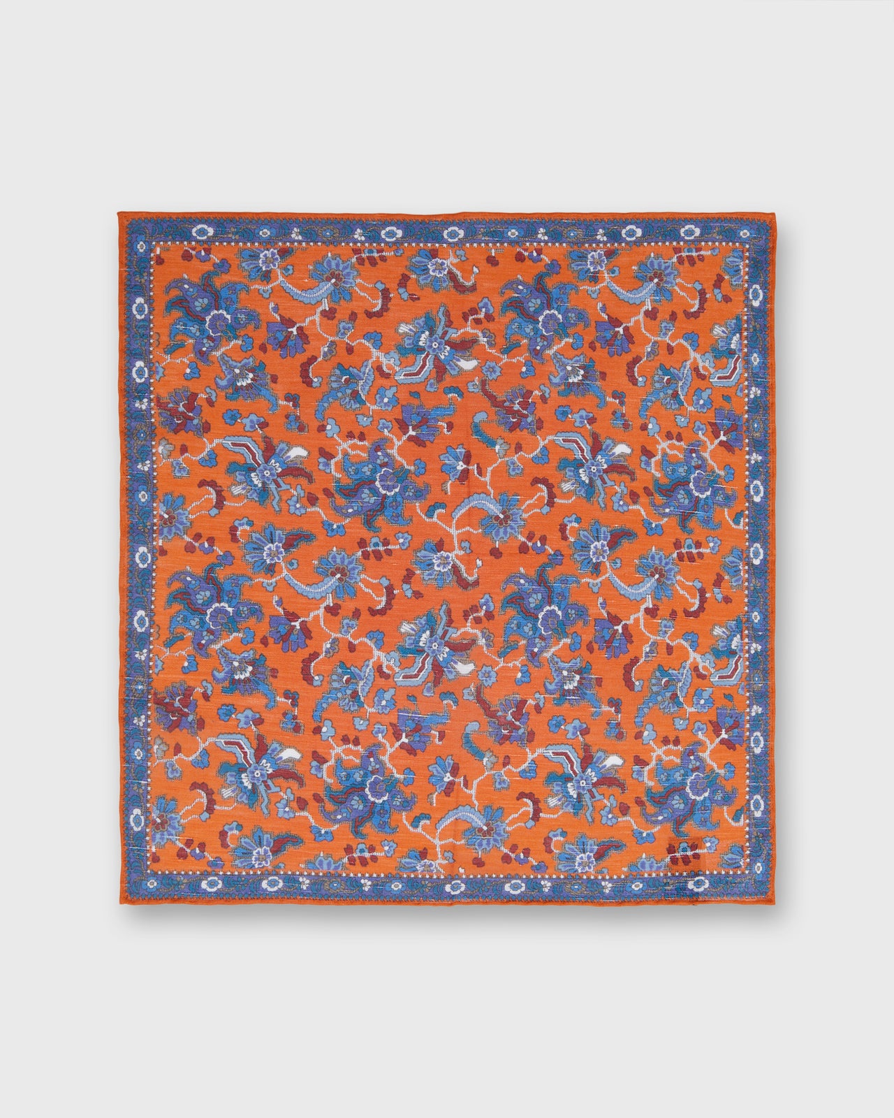 Hand-Rolled Linen/Cotton Pocket Square in Orange/Blue Large Floral