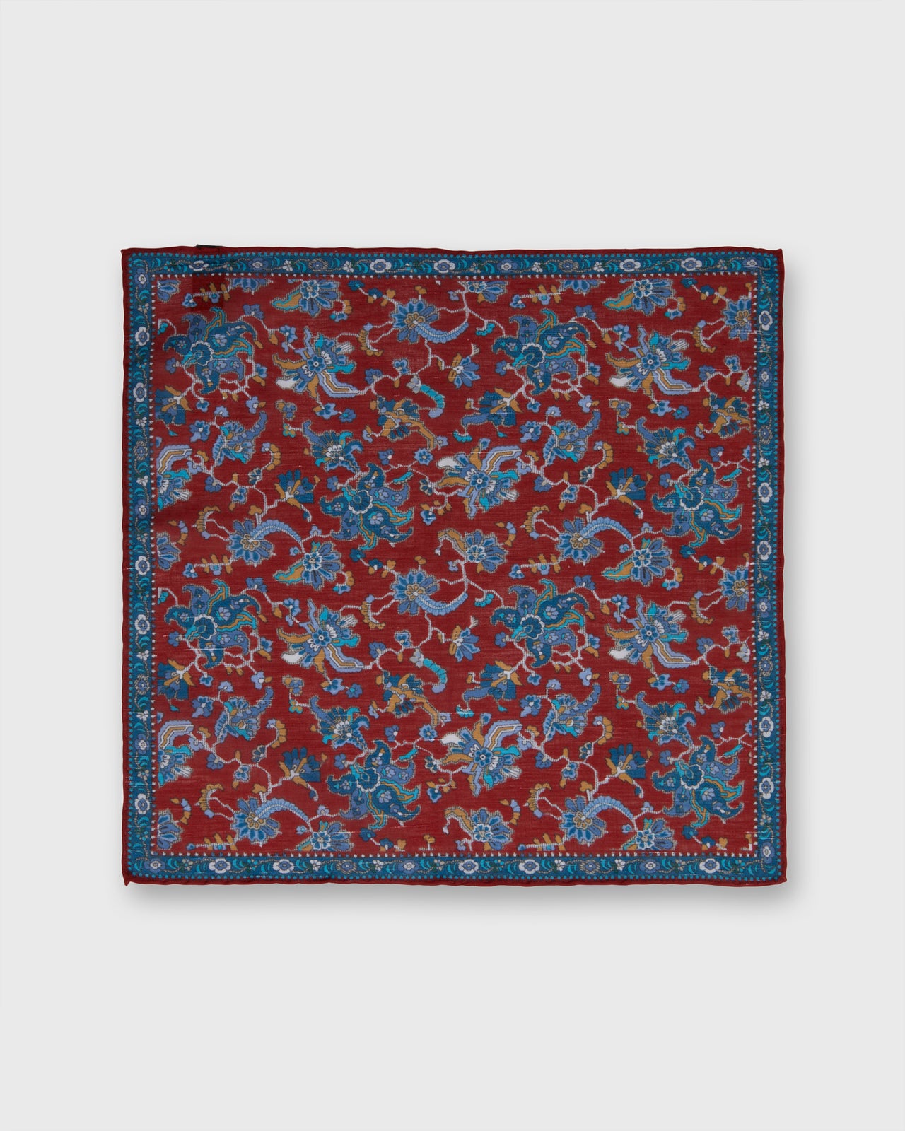 Hand-Rolled Linen/Cotton Pocket Square in Red/Blue Large Floral