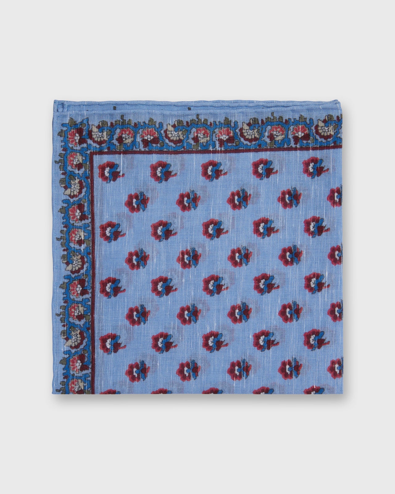 Hand-Rolled Linen/Cotton Pocket Square in Sky Provencal Floral