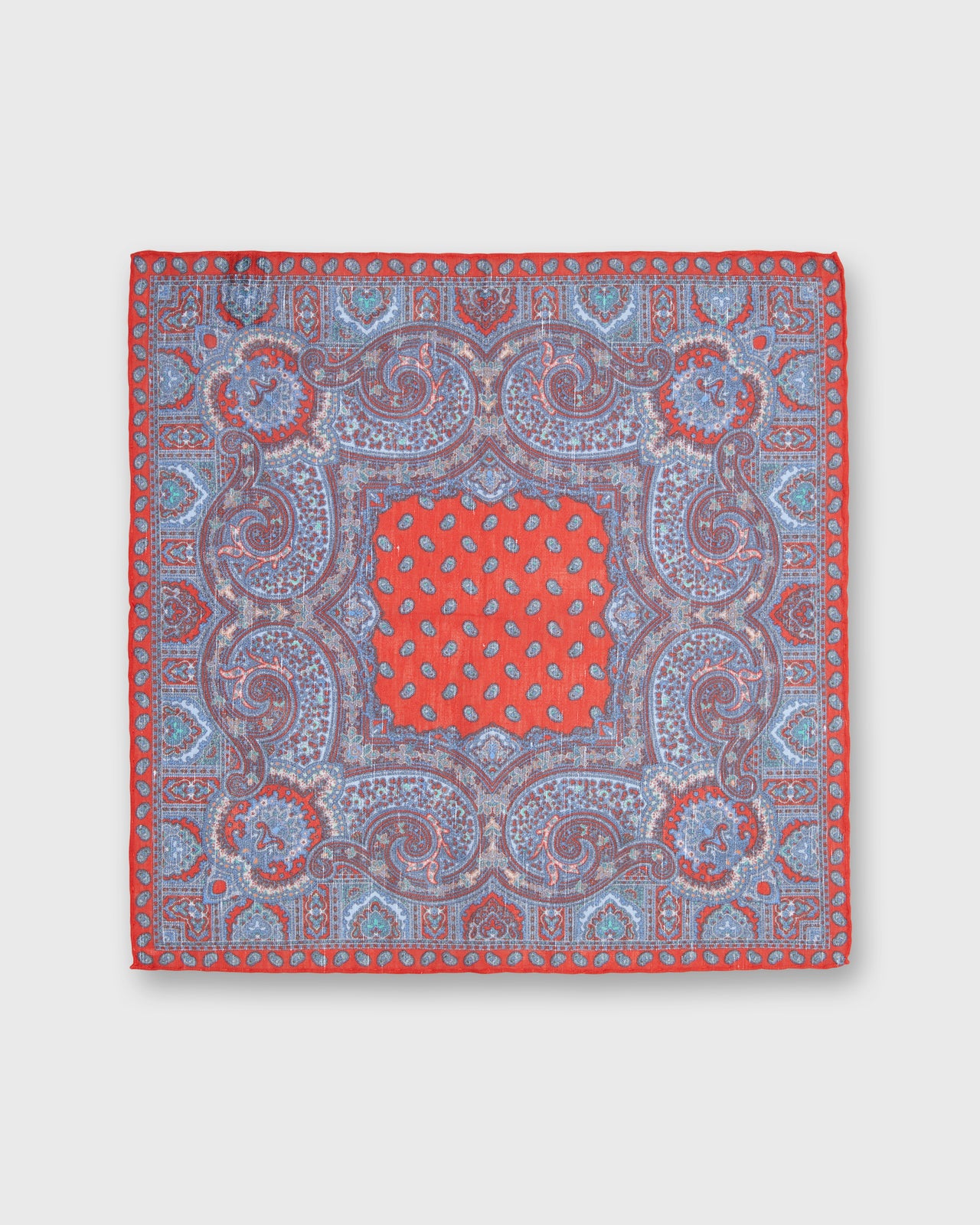 Hand-Rolled Linen/Cotton Pocket Square in Red Paisley