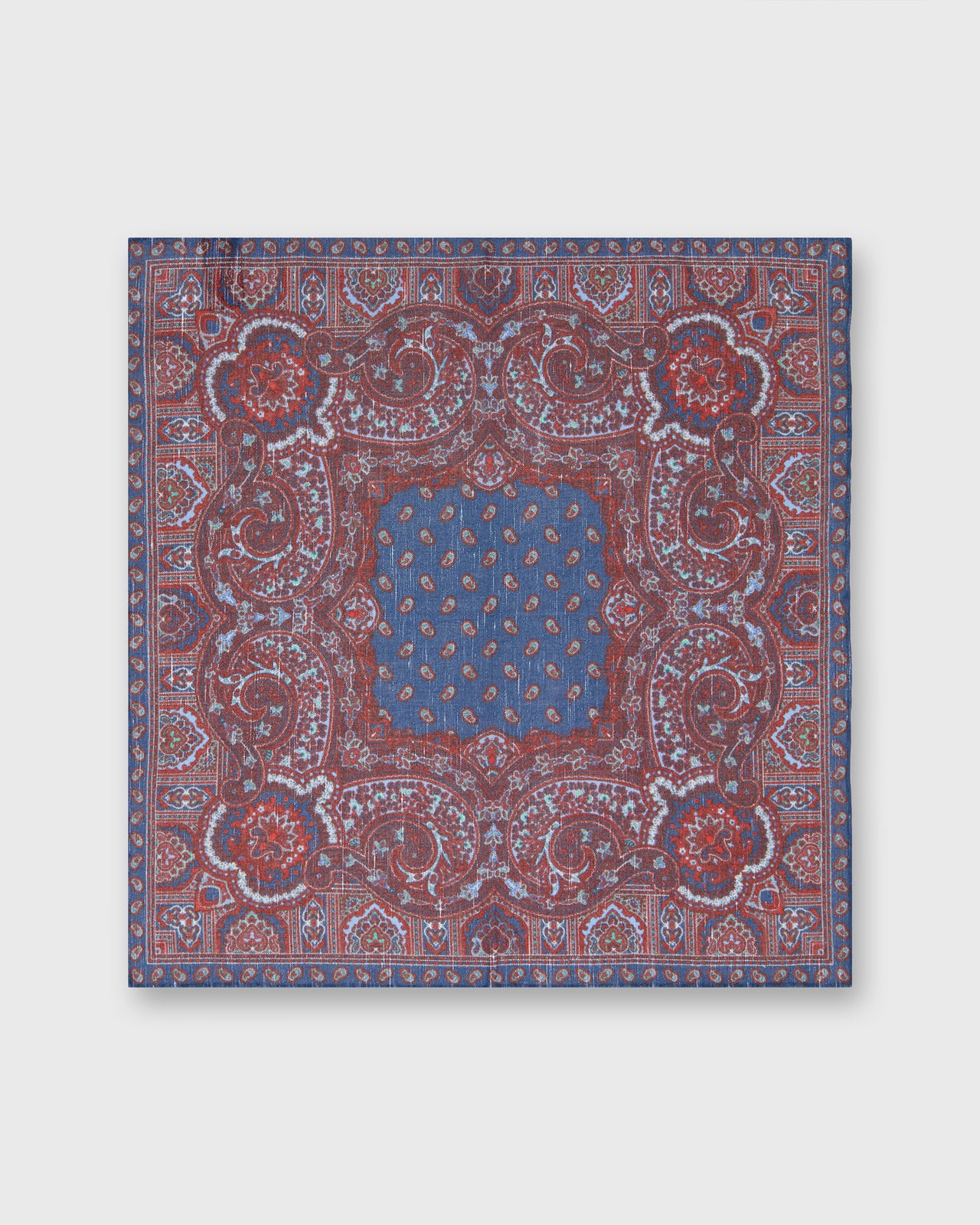 Hand-Rolled Linen/Cotton Pocket Square in Navy Paisley