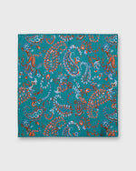 Load image into Gallery viewer, Hand-Rolled Linen/Cotton Pocket Square in River/Orange Paisley Floral
