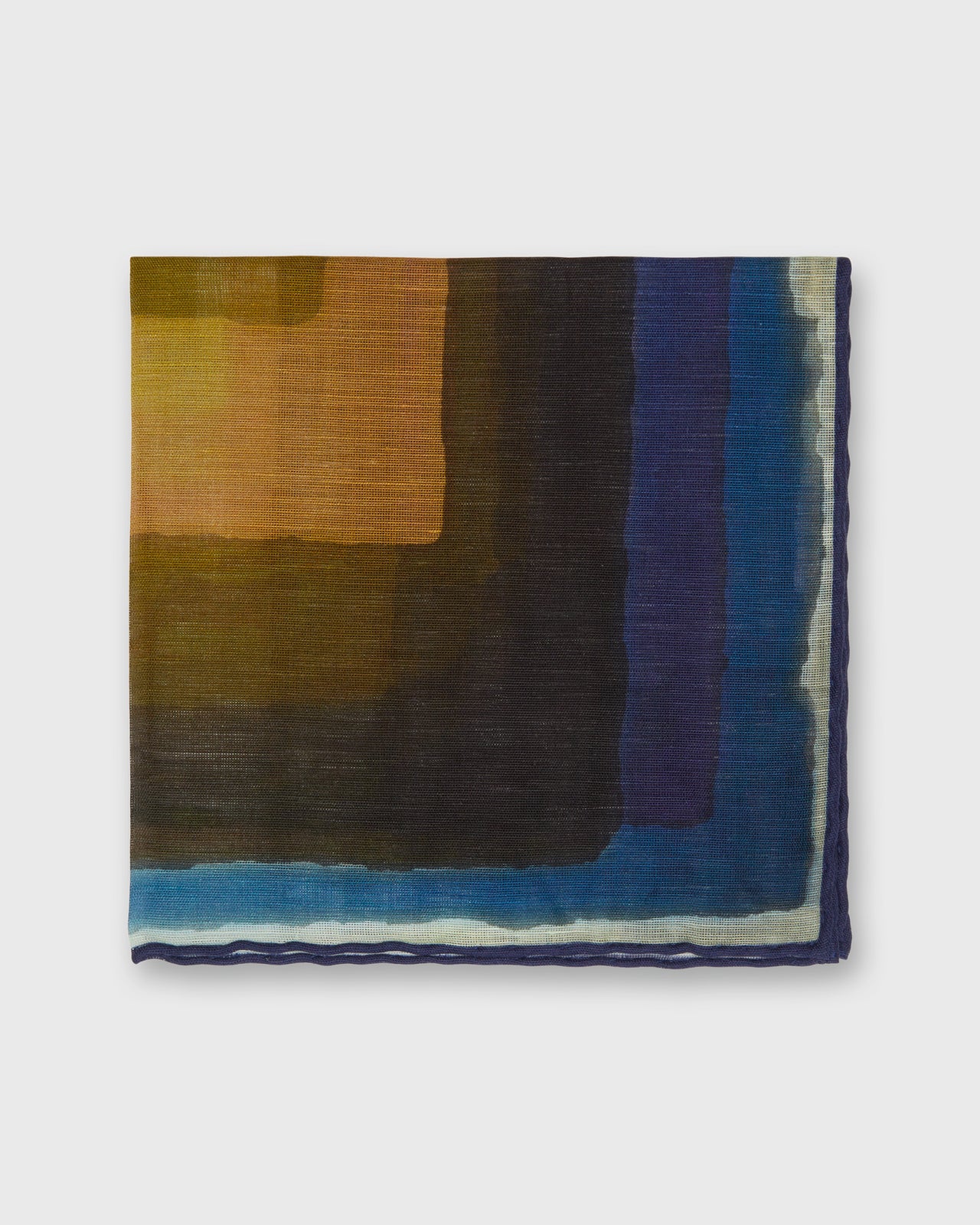 Hand-Rolled Cotton/Linen Pocket Square in Blue/Multi Abstract Square