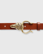 Load image into Gallery viewer, Horned Belt Buckle Brass
